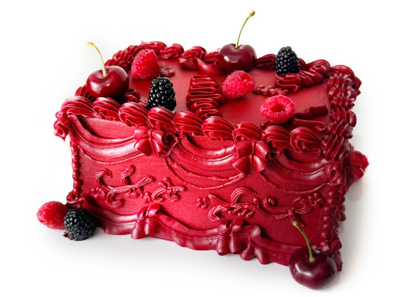 Red cherry and raspberry cake.