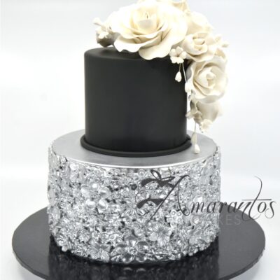 Two tier Black and Silver Cake - AC200 - Amarantos Cakes