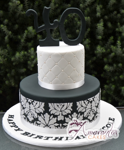 Two Tier Designer Black and White Cake - Amarantos Designer Cakes Melbourne
