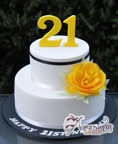 21st Birthday Cake with Flower - Amarantos Cakes Melbourne