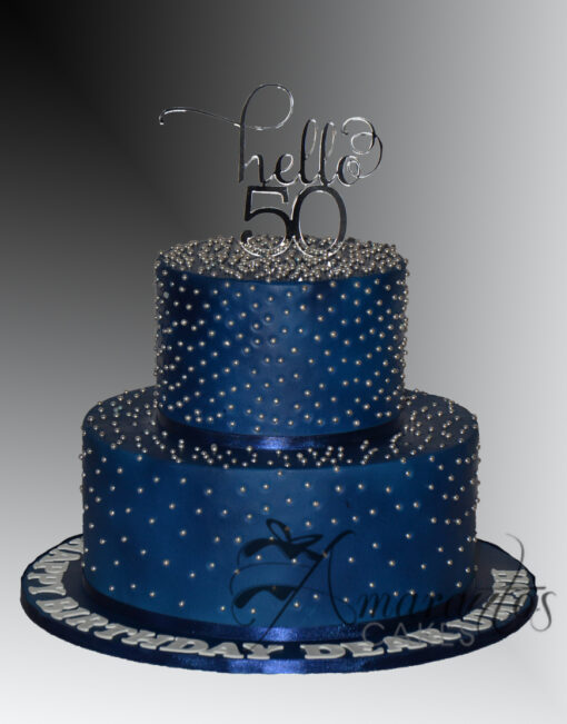 Two tier Navy and Silver Cake - AC524