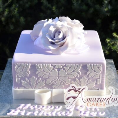 Square with Damask and Roses Cake - Amarantos Designer Cakes Melbourne