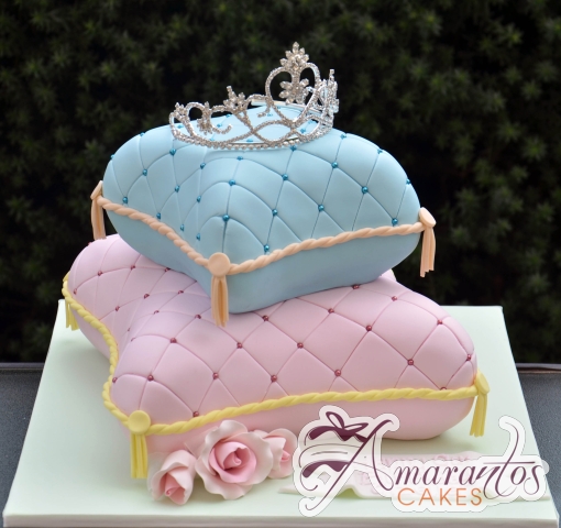 Two Tier Pillow Cake with Tiara - Amarantos Designer Cakes Melbourne