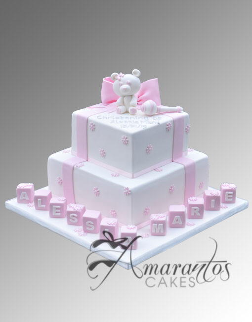 Two tier Cake with Teddy and Rattle CC81