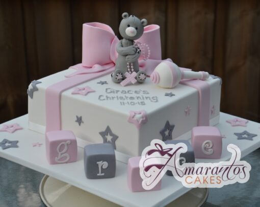 Square with Teddy and Rattle Cake - Amarantos Designer Cakes Melbourne