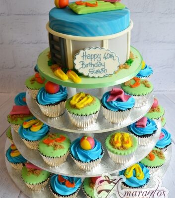 Pool Party Cup Cake Tower- Amarantos Designer Cakes Melbourne