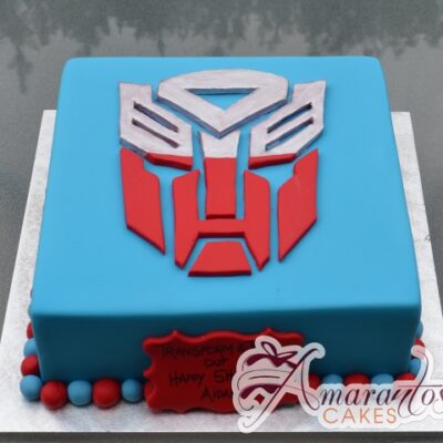 Square with Transformer Logo Birthday Cake - Amarantos Cakes Melbourne