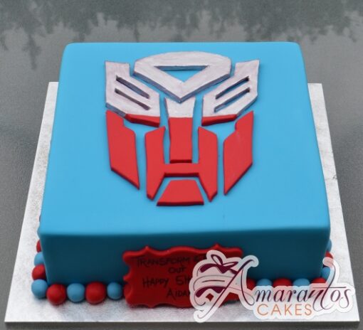 Square with Transformer Logo Birthday Cake - Amarantos Cakes Melbourne
