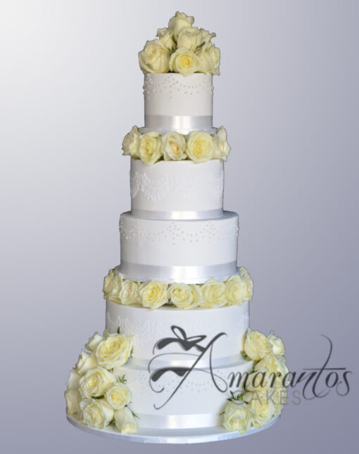 Five Tier Wedding Cake - WC111 - Amarantos Wedding Cakes Melbourne