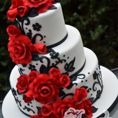 red black floral wedding cake - Amarantos Designer Cakes Melbourne