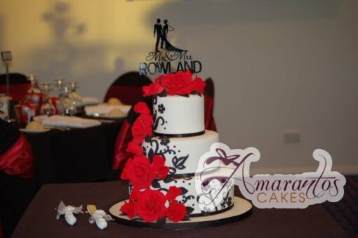 Three Tier red black wedding cake - Amarantos Designer Cakes Melbourne