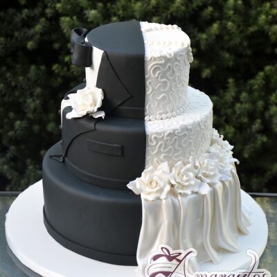 Three Tier Half and Half Wedding Cake - Amarantos Cakes Melbourne